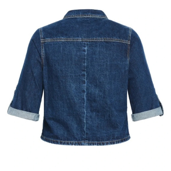 City Chic Denim Collared Crop Short Sleeve Jacket - dark denim Blue Jean Size 16 - Picture 2 of 11